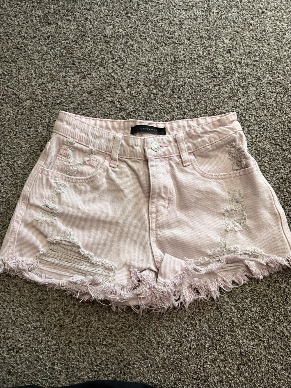 Flying Monkey Pale Pink Distressed High Rise Denim Shorts